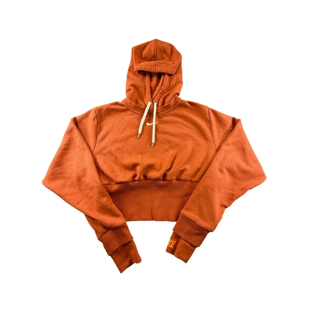 Nike Womens Essential Cropped Hoodie Burnt Orange Fleece Sweatshirt Medium 0372